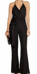 Haute Hippie Black Wrap Silk Wide Leg Halter Jumpsuit Size XS