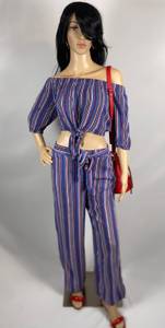 Matching Set Medium Blue Red White Stripes Top & Bottom