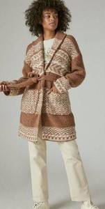 Lucky Brand NWT  Fairisle Sweater Coatigan Tan/Cream Oversized Wool/Acrylic M