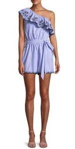 Kate Spade One Shoulder Daisy Embroidered Romper In Blue Size 00