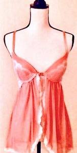 Pink Chiffon Babydoll Lingerie Dress: Cream Lace Chemise, Mesh Skirt, Sz. S