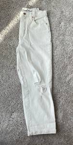 White Denim Distressed Straight Leg Pants