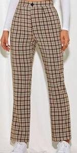 SheIn  EZwear Brown & Beige Plaid High Rise Straight Leg Pants Trousers Size M