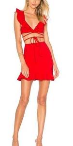 Revolve Lovers + Friends Flamingo Red Ruffle Skirt