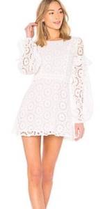 Sundress  White Eyelet Tassel Mini Long Sleeve Dress