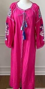 Fuchsia Hot Pink Embroidered Mumu Caftan Beach Dress 1XL