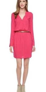 Splendid V Neck Long Sleeve Dress with Pockets, Pink/red, Women’s S