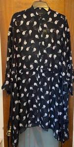 RAG AND BONE Elodie Fil Coupe Silk Blend Navy Floral Dress Coverup M/L