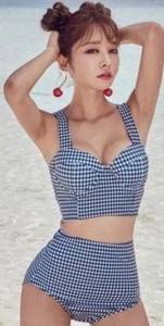 Boutique Aiosnuo Blue Checkered Pinup Swim Top XL