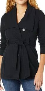 Motherhood Maternity Shawl Collar French Terry Pea Coat with Removable Waist Tie