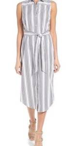 Foxcroft Stripe Non-Iron Cotton Sleeveless Maxi Shirtdress 6 EUC