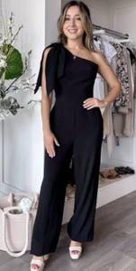 DRESS THE POPULATION Tiffany One-Shoulder Jumpsuit in Black Size Small