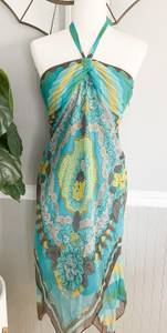 BCBG Maxazria 90’s Vintage Silk Scarf Halter Neck Dress