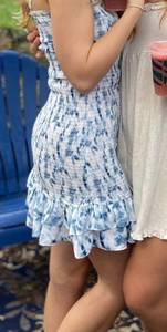 Smock Dress, White And Blue Pattern With Ruffles On Bottom