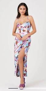 Forever 21 Satin Abstract Print Lace-Up Dress