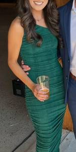 One shoulder ruched midi dress- emerald