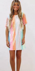 Hazel & Olive Sequin Rainbow Mini Dress