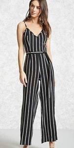 Forever 21 Black & White Striped Jumpsuit