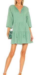 Karina Grimaldi Irina Eyelet Mini Dress in Green Size M