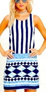 Lulus 🌺 LuLu’s Multitask-Queen Ivory and Blue Print Shift Dress