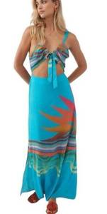 O'Neill Women's Salma Boho Cut Out Tie Front Sun Maxi Dress Blue Size XS NWT