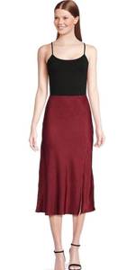 NWT Time and Tru Women's Satin Midi Skirt with Side Slit, Size: M(8-10)