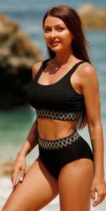 Cupshe Black & Gold Bandeau & High Waist Hipster Bikini Set large