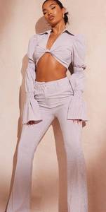 Light Grey Pinstripe Cropped Set