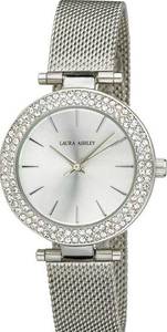 NEW Laura Ashley WATCH Ladies Silver TBar Crystal Bezel Mesh Band Buckle Strap