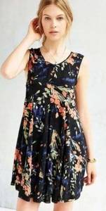 UO Ecote Black Floral Trapeze Clary Godet Trapeze Swing Dress Tie‎ Back S…