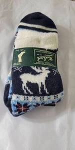 NWT Woolrich Double Layer Sock with Aloe Navy Reindeer