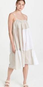 Merlette Salland Patchwork Dress in Natural Colorblock Neutral Ruffle White Dove