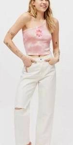 Urban Outfitters  Pink Tie-Dye One Shoulder Crop Top