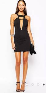 AQ AQ Halo Plunge Mini Dress With Strap Detail Black Size 4 New With Out Tags