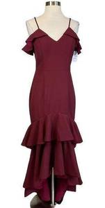 Jarlo Women's Formal Dress Size 8 Burgundy Red Ruffled High-Low Hem Gown