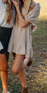 Tan Puff Sleeve Dress