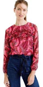 J.Crew  Silk Pink Paisley Long Sleeve Blouse