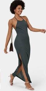 Halara Ribbed Slit Halter Backless Maxi Dress Green Large