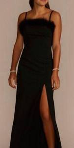 Vintage Feather Velvet Black Dress