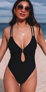 One Piece LAST ONE Sexy Black Brown Ring Detail Strappy Racerback  Swimsuit