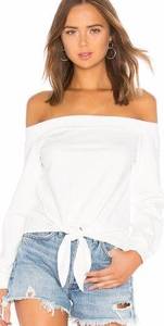 By the Way. Off the Shoulder Tie Front Sweatshirt in White Size Small