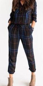 Allison Joy Women's Sophia Plaid Long Sleeve Jumpsuit Black Blue Size Small