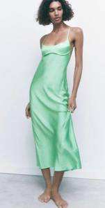 ZARA NWT  MINT GREEN SATIN EFFECT MIDI CUT OUT DRESS VIRAL TIKTOK