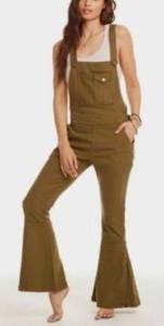 Flared Crossback Overalls Vintage Olive Wash