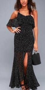 Embrace Me Black Polka Dot One-Shoulder Maxi Dress- WORN ONCE