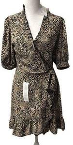 Topshop NWT  Cheetah Print Leopard Animal Print Wrap Dress Ruffle Tie Bow