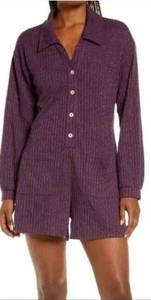 NWT  Wide Rib Knit Oversized Comfy Romper Loungewear Athleisure Fig sz Med