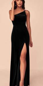 A-Line One Shoulder Velvet Floor-Length Dress