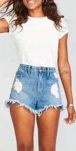 Distressed Denim Western High Waisted Shorts- Size 25