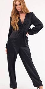 Andrée Andree VNeck Knot Front Satin Jumpsuit Black M